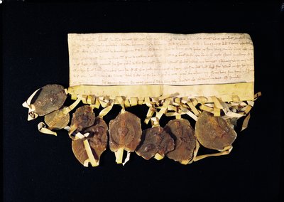 Brief der Prälaten und Barone des Königs, der Ludwig VIII. (1187-1226) verspricht, dass sie seinen Sohn, Ludwig von Frankreich, nach seinem Tod als König anerkennen werden, 3. November 1226 von French School